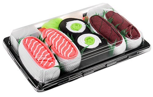 Rainbow Socks - Men's Women's - Sushi Socks Box Tuna Salmon Cucumber Maki - 3 Pairs L