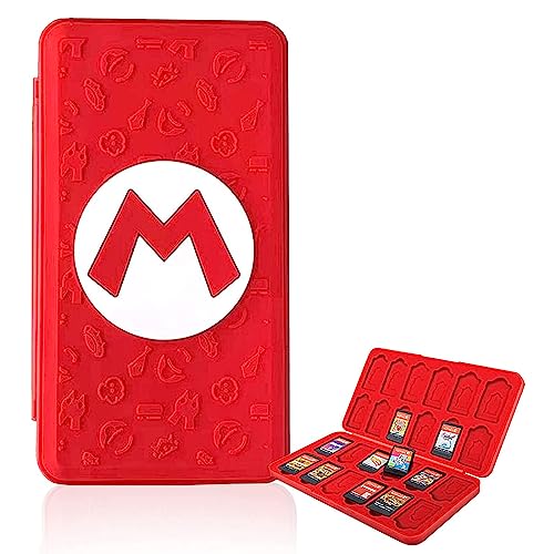 doepeBAE Game Card Case for Nintendo Switch,3D Relief Silicone Game Card Holder,Creative Game Card Storage Box,Large Capacity Switch Game Card Organizer with 24 Card Slots (M Red)