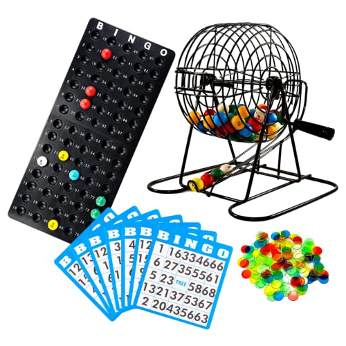 Regal Bingo Deluxe Bingo Game Set for Adults and Kids - Includes 6 Inch Bingo Wheel Cage, 75 Balls, Master Board, 18 Cards and Colorful Chips - Fun Family Bingo Night