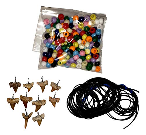 DINOSAURS ROCK Make-Your-Own Fossil Shark Tooth Necklace Kits - Set of 10 - Great at Home Activity!