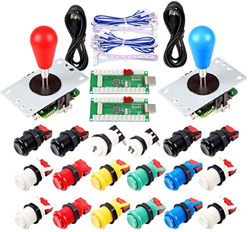 HAAMIIQII 2 Players Arcade DIY Parts Kit for MAME/PC/Raspberry Pi/PS3/PS4/PS5/Jamma/Windows System/Arcade Controllers Project, 2x USB Encoder + 2x Oval Head Joystick + 18x American Style Push Buttons