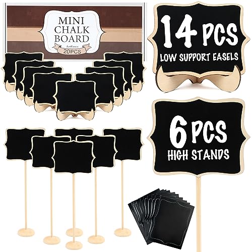 LotFancy Mini Chalkboard Signs 20 Pack with Support Easels and 10 Extra Stickers, Food Labels for Party Buffet Table, Weddings, Table Numbers, Message Board and Event Decorations