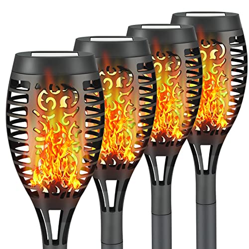 Liveasily 4 Pack Led Solar Torch Light with Flickering Flame Outdoor Waterproof Halloween Decorations, Solar Torches Stake Lights, Auto On/Off Solar Garden Lights Decorations