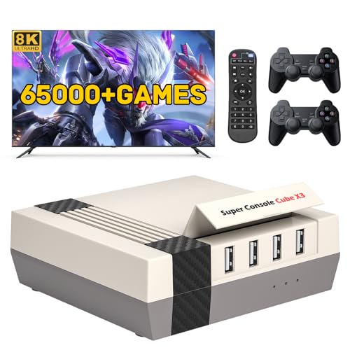 Kinhank Super Console Cube X3 Retro Game Consoles Built-in 65000+ Games, Android 9.0/Emuelec 4.6/CoreE System, S905X3 Chip, 8K UHD Output,2.4G/5G, Emulator Console Compatible with Most Emulators