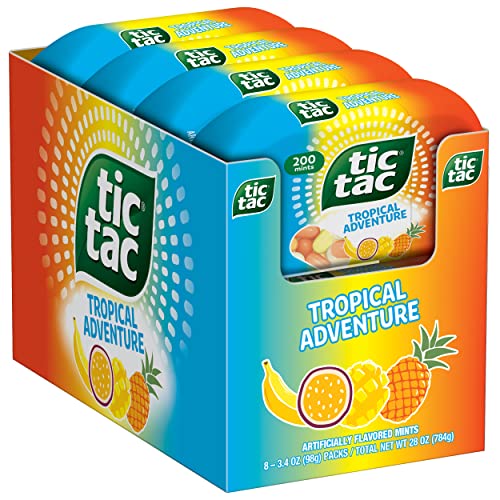 Tic Tac Tropical Adventure Fruit Flavored Mints, 8 Count, On-The-Go Refreshment, 3.4 Oz Each