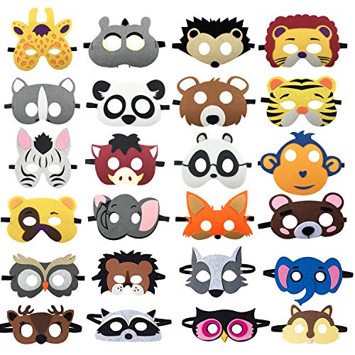 SSZS 24 Packs Animal Masks Party Favors for Kids Toys Set, Dress Up Birthday Festival Christmas Halloween Cosplay Safari Party Supplies Party Masks with 24 Different Types for Children