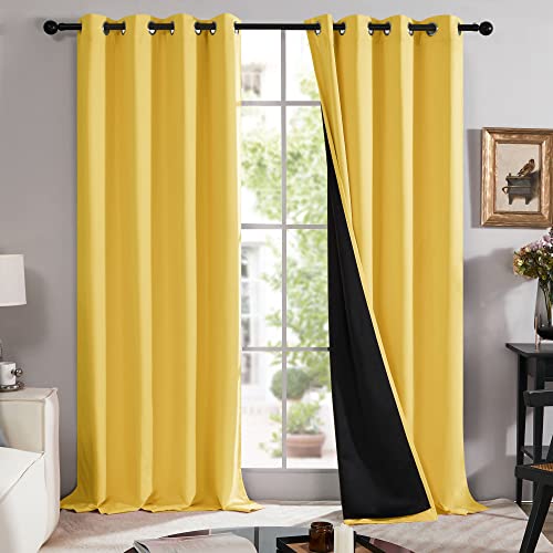 Deconovo Spring Blackout Curtains 84 inches Long with Total Black Liner, Thermal Insulated, Curtains and Drapes for Sliding Glass Door/Room Divider/Office (2 Panels, 52W x 84L Inch, Yellow)