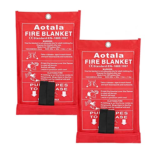 Aotala Fire Blankets Emergency for Home and Kitchen Emergency Fire Blanket for Home Fire Extinguisher Blanket Fireproof Blanket for Camping, Grill, BBQ, Picnic, Fireplace, Office (2Pack)