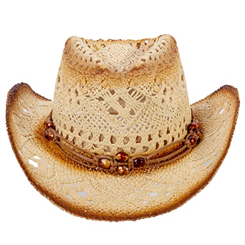 Simplicity Cowboy Hats for Men Western Hats for Women Straw Cowboy Cowgirl Hat for Women Cowboy Hats for Women Cowboy Hat w/Leather Band Beige