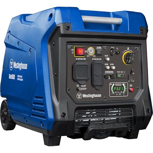 Westinghouse Outdoor Power Equipment 5000 Peak Watt Super Quiet Portable Inverter Generator, Remote Electric Start with Auto Choke, Wheel & Handle Kit, RV Ready, Gas Powered, Parallel Capable