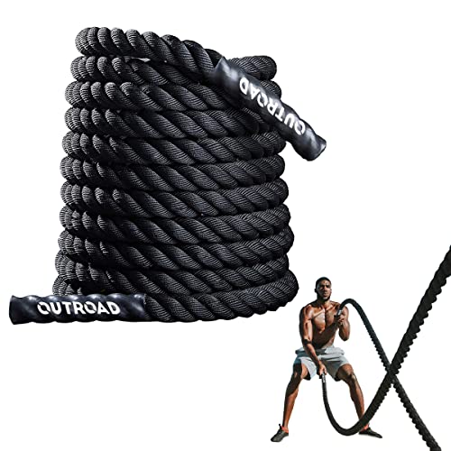 Outroad Battle Rope, 1.5' Diameter 30ft Poly Dacron Workout Exercise Training Heavy Rope, Workout Equipment for Crossfit Training Home Gym & Fitness Exercises, Black