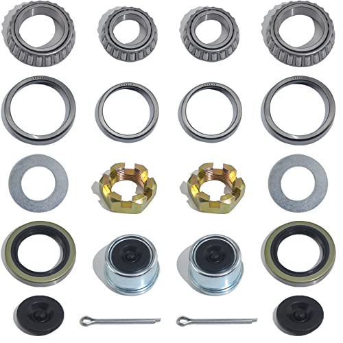 iBroPrat 2 Sets 3500 LB Boat Trailer Axle Bearing Kits, L68149 L44649 Bearing Kits, 171255TB/10-19 Grease Seals, Spindle Nuts, 1.98' Dust Covers and Rubber Plugs, Cotter Pins,Washers for #84 Spindle