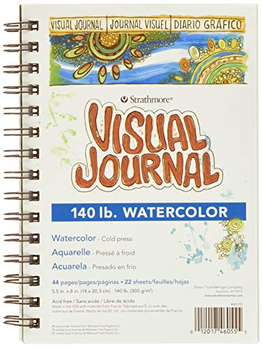 Strathmore 460-55 400 Series Visual Watercolor Journal, 140 LB Cold Press, 5.5'x8', 22 Sheets , White