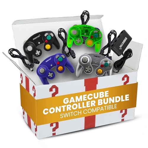 Gamecube Controllers compatible for Switch, wii Console and PC Games - 4 Pack with 4 Extension Cords and Port Adapter compatible with Super Mario Bros, Switch Sports, Fortnite, Minecraft, Pokemon