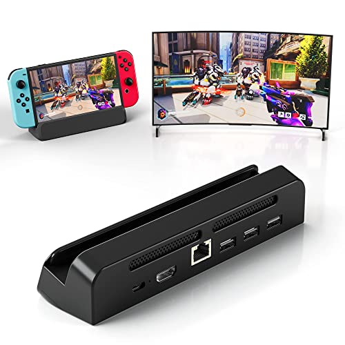 Tinbinx Switch Dock(with LAN Port), Docking Station for Switch/Switch OLED, Switch Portable Charging Stand with Ethernet Port, 4K HDMI 2.0 and USB 2.0 Port, Replacement for Switch Dock