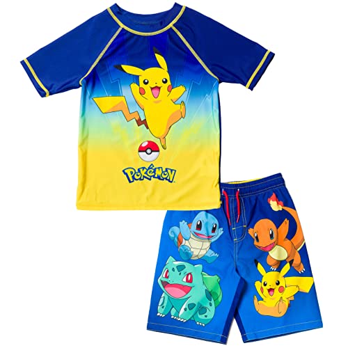 Pokemon Bulbasaur Charmander Squirtle Pikachu Little Boys Rash Guard and Swim Trunks Outfit Set Multicolor 5