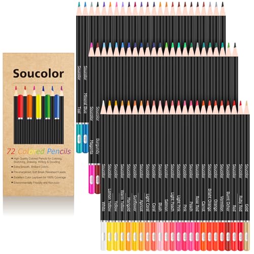 Soucolor 72-Color Colored Pencils for Adult Coloring Books, Soft Core Artist Sketching Drawing Pencils, Drawing Supplies, Art Supplies for Adults Kids, Coloring Pencils Kit, Color Pencil Set, Gifts
