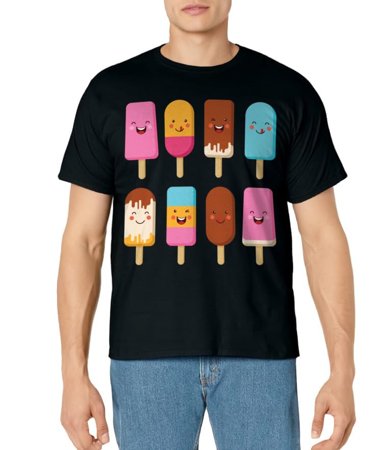 Summer Popsicles Creamsicles Ice Cream Bars With Cute Kawaii T-Shirt