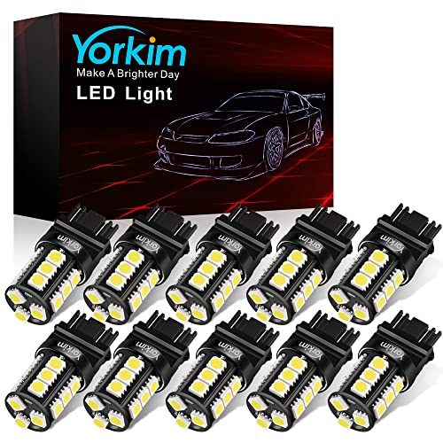 Yorkim 3157 LED Light Bulbs White Super Bright, 3056 3156 3156A 3057 4057 3157 4157 T25 LED Bulbs for Brake Lights, Backup Reverse Lights， Reverse Tail Lights - Pack of 10