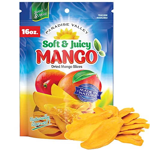 Dried Mango Slices - Delicious Texture Soft & Juicy Low Sugar Added Dried Mango - Naturally Ripened Mangos Dried Fruits - Gluten Free Dry Mangoes Natural Source of Vitamin C, Fiber, (16 Oz Dried Mango)