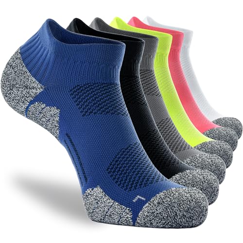 CWVLC Unisex Cushioned Compression Athletic Ankle Socks Multipack, 6-pairs Mix-Colors, L (10.5-13 W US/ 9-11.5 M US)