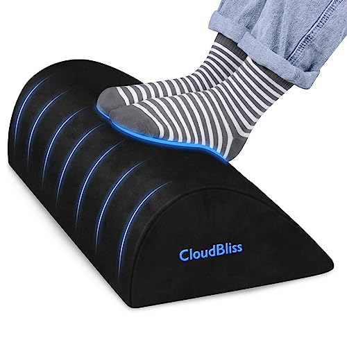 CloudBliss Foot Rest for Under Desk at Work,Office Desk Accessories with Memory Foam and Washable Removable Cover, Foot Stool for Office, Car, Home to Foot Support and Relax Ankles, Black