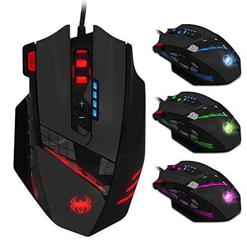 12 Programmable Buttons C12 Gaming Mouse, AFUNTA Laser Double-Speed Adjustment 8000DPI Mice Support 4 Level Switch