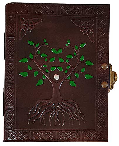 Rustic Town Hand Painted Tree of Life Leather Journal Diary Notebook Men Women Small Gift for Him Her