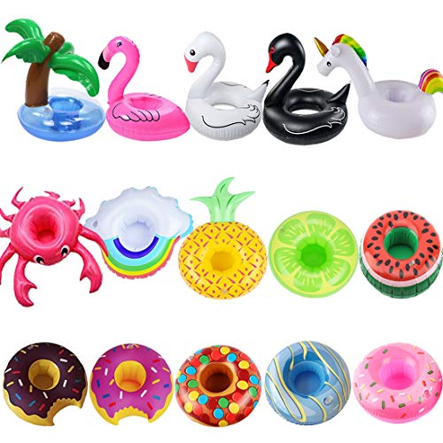 iShyan Inflatable Drink Holder, 15 Pack Drink Floats Inflatable Cup Holders Flamingo Coasters for Swimming Pool Party