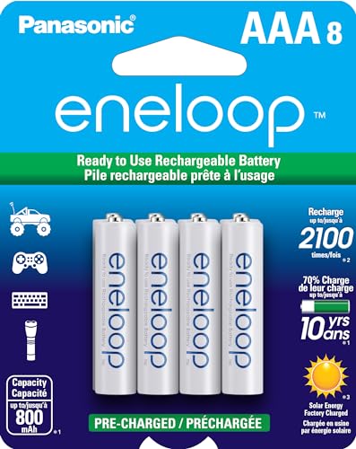 Eneloop Panasonic BK-4MCCA8BA AAA 2100 Cycle Ni-MH Pre-Charged Rechargeable Batteries, 8-Battery Pack