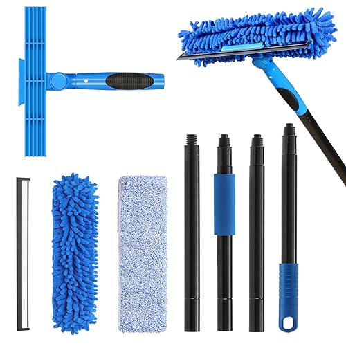 VITEVER Professional 69'' Window Squeegee Cleaner Tool with Extension Pole, 2-in-1 Squeegee for Window Cleaning Kit with Scrubber and Rotating Head, 1 Blade 2 Scrubber