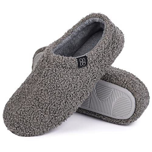 HomeTop Women's Fuzzy Curly Fur Memory Foam Loafer Slippers Bedroom House Shoes with Polar Fleece Lining (7-8, Grey)