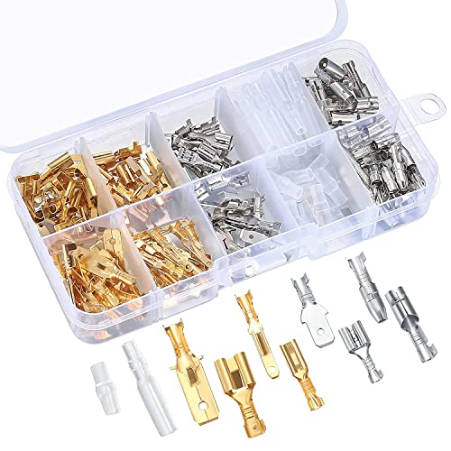 QOOSIKICC 150 Pcs 2.8/4.8/6.3mm Quick Splice Male and Female Wire Spade Connectors, Wire Crimp Terminal Block Assortment Kit with Insulating Sleeve, for Electrical Wiring Car Audio Speaker Connectors