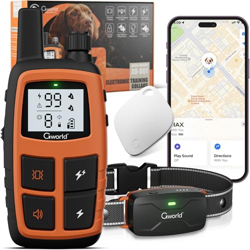 Dog Shock Collar- GPS trackers for Dogs (Only iOS) with Smart Tracker AirTag 2 in 1 Dog Training Collar with Remote Innovative IPX7 Waterproof, Rechargeable E-Collar for All Breeds Sizes