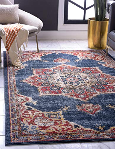 Unique Loom Utopia Collection Traditional Classic Vintage Inspired Area Rug with Warm Hues, 8' x 10' Rectangle, Dark Blue/Beige