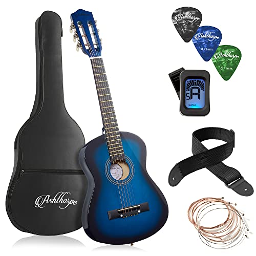 Ashthorpe 30-inch Beginner Acoustic Guitar Package (Blue), Basic Starter Kit w/Gig Bag, Strings, Strap, Tuner, Picks