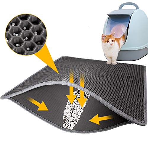 LeToo Cat Litter Mat Grey Trapping for Litter Box, No Slip & Large, Urine & Waterproof, Honeycomb Double Layer Anti Tracking Kitty Mats, No Phthalate, Washable Easy Clean (24' x 15', Grey)