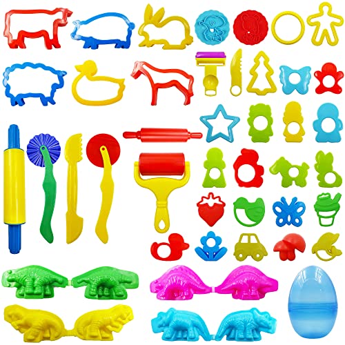 FRIMOONY Dough Tools Set for Kids, Various Plastic Animal Molds, Rolling Pins, for Creative Dough Cutting, 44 Pieces