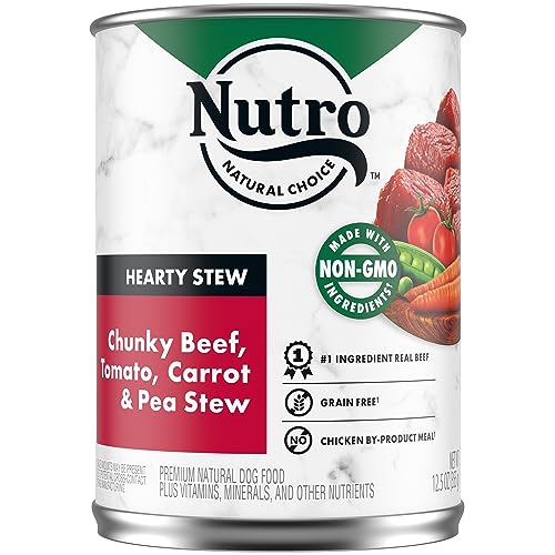 NUTRO HEARTY STEW Adult Natural Grain Free Wet Dog Food Cuts in Gravy Chunky Beef, Tomato, Carrot & Pea Stew, (12) 12.5 oz. Cans