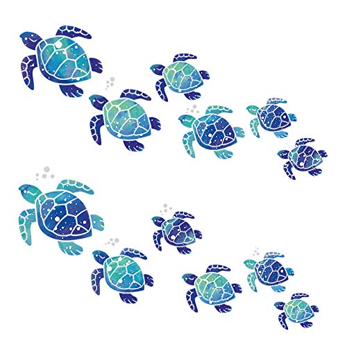 12 Pcs Sea Turtle Wall Decals Ocean Turtle Vinyl Stickers Underwater Bathroom Decals Waterproof Wall Sticker Decoration for Home Office Nursery Room Toilet (Blue)