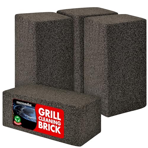 Stock Your Home Grill Cleaning Brick (4 Pack) - Heavy Duty Grill Cleaning Brick - Pumice Stone Brick for Flat Tops and Griddles - Blackstone Griddle Cleaner - Non-Scratch Grill Cleaner