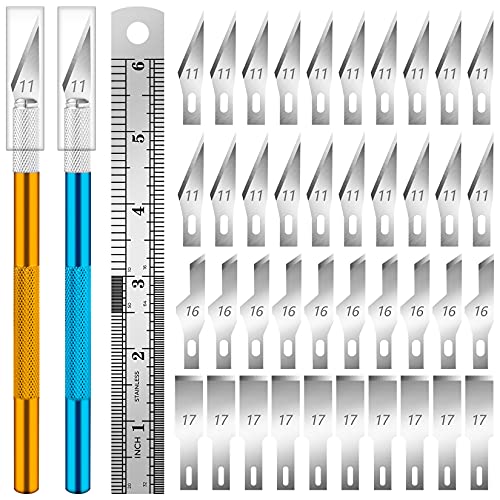 DIYSELF Exacto Knife, 2 Exacto Knives with 40 Spare Exacto Blades, Craft Knife, Hobby Knife, Precision Knife, Exacto Knife Set for Crafts, Arts, Modeling, Scrapbooking, Exacto Knife Blades (#11#16#17)
