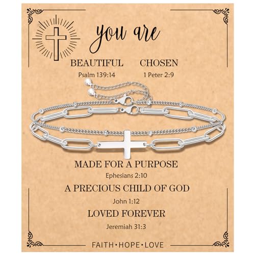 Laatuva Cross Bracelet for Women Men, Religious Gifts for Women Men, Christian Gifts for Women Friend Family Teenage, 6.5'+2.2'extension, Stainless Steel, no gemstone