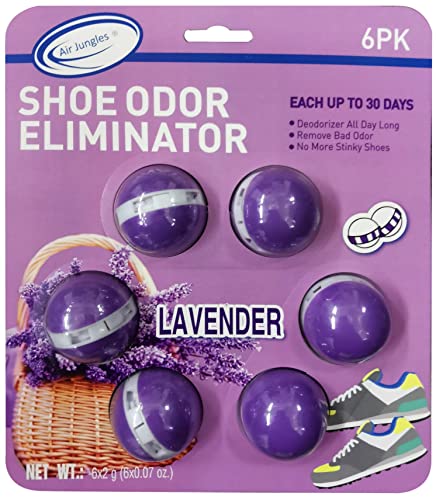 Air Jungles Odor Deodorizer Balls for Shoes, Gym Bags, Drawers, and Locker, Lavender, Natural Tea polyphenols and Essential Oil Long Lasting Odor Eliminator Air Freshener Twist Ball