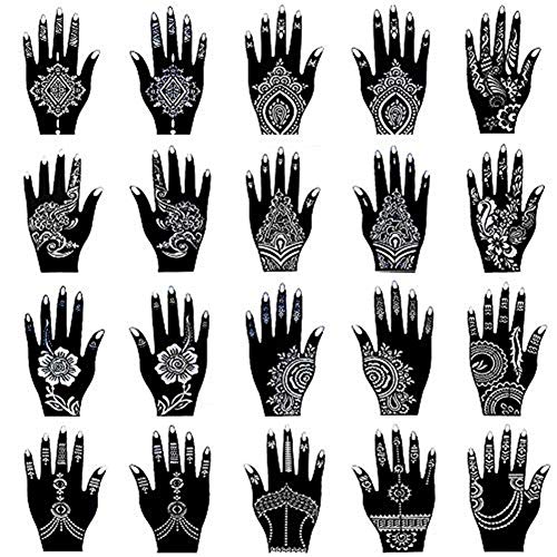 XMASIR Henna Tattoo Stencil Kit/Temporary Tattoo Template Set of 20 Sheets, Indian Arabian Tattoo Stickers Mehndi Stencils for Hand Body Art