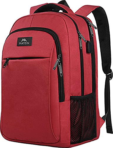 MATEIN 17 Inch Laptop Backpack for Women, Extra Large TSA Friendly Backpack with USB Charging Port, Anti Theft Carry On Flight Approved Business Work Travel College Computer Backpack Bag,Red