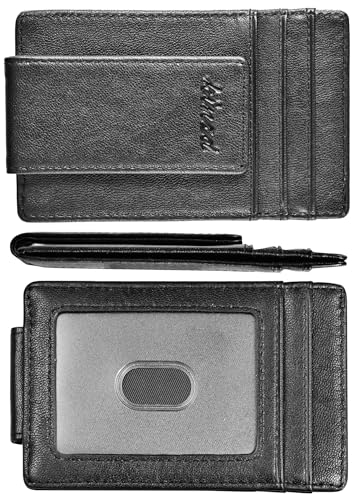 kinzd Money Clip Front Pocket Wallet Strong Magnet Slim Thin Minimalist Wallet For Men Credit Card Holder RFID Blocking Protection Black Leather