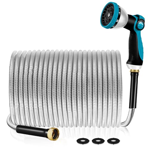 Garden Hose 100 ft Metal - Stainless Steel Water Hose Flexible Heavy Duty Garden Hose Collapsible and No Kink Water Pipe