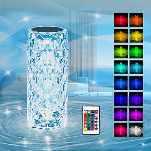 Xubialo Crystal Light Lamp Color Changing Lamps Table Lamp with Touch & Remote Control, Diamond LED Night Light Rechargeable Rose Romantic Date Lighting Decor for Festival, Home, Restaurant, Bar