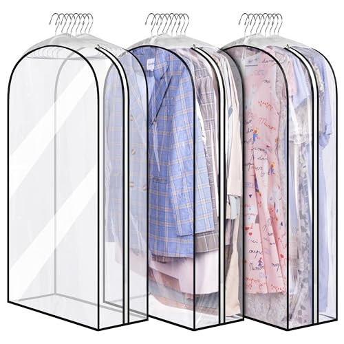 MISSLO 10' Gusseted All Clear Garment Bags , 40' Suit Bags for Closet Storage Hanging Clothes, Shirts, Coats, Dresses, 3 Packs